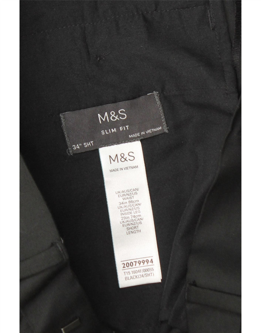 Pantaloni da abito slim fit da uomo Marks & Spencer W34 L29 poliestere nero