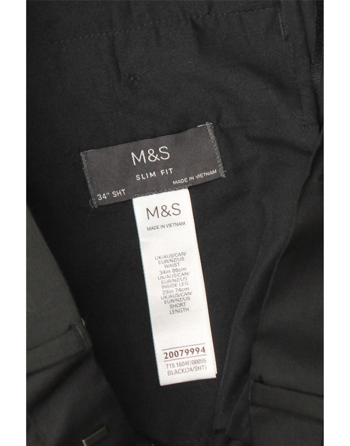 Pantaloni da abito slim fit da uomo Marks & Spencer W34 L29 poliestere nero