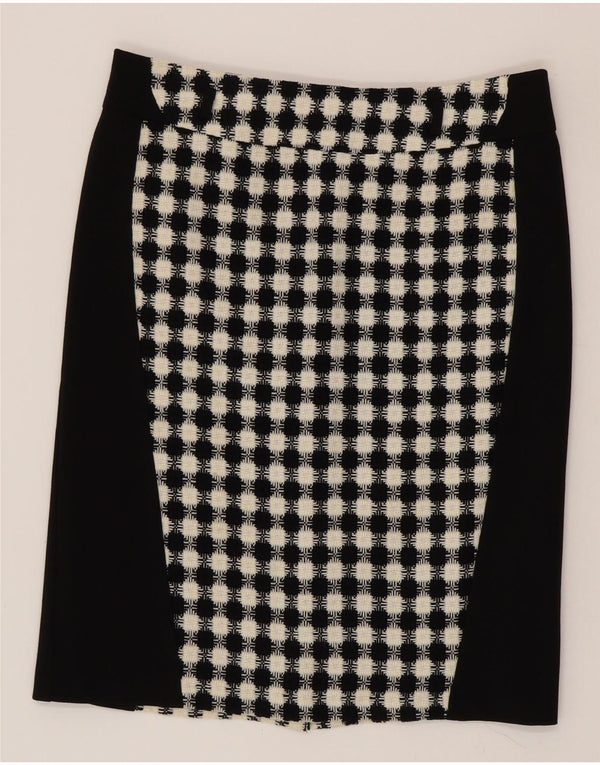 Gonna dritta da donna vintage UK 16 grande W34 acrilico geometrico nero