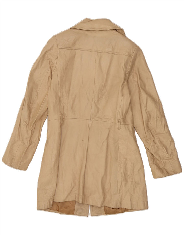VINTAGE Womens Leather Coat UK 12 Medium Beige Leather Vintage Vintage and Second-Hand Vintage from Messina Hembry 