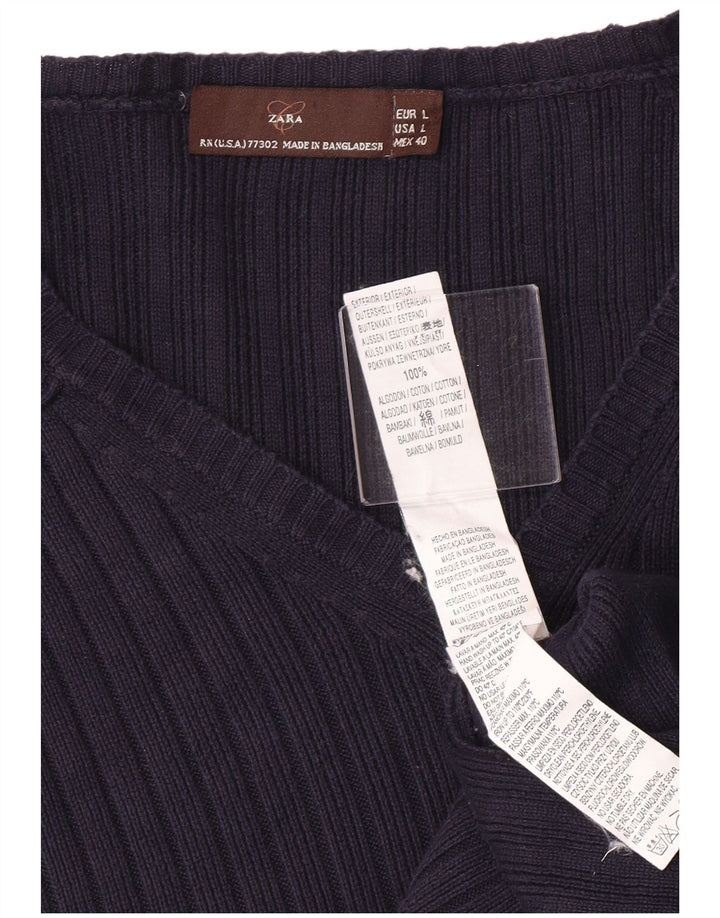 Maglione Zara da uomo con scollo a V grande in cotone blu navy