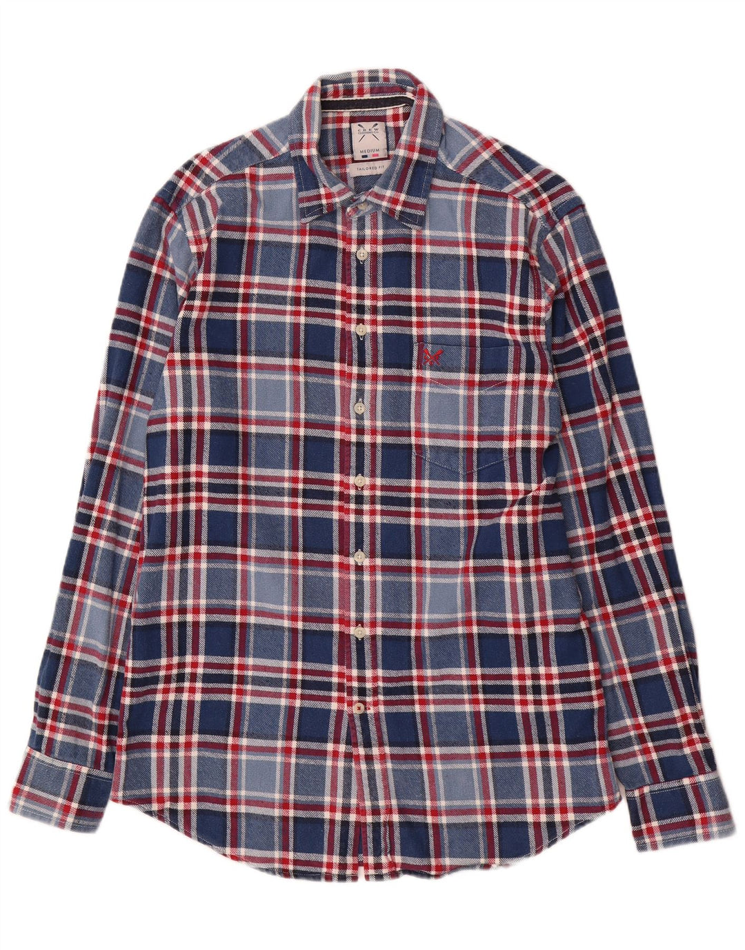Crew Clothing Camicia da uomo in flanella dal taglio sartoriale, cotone a quadri blu medio