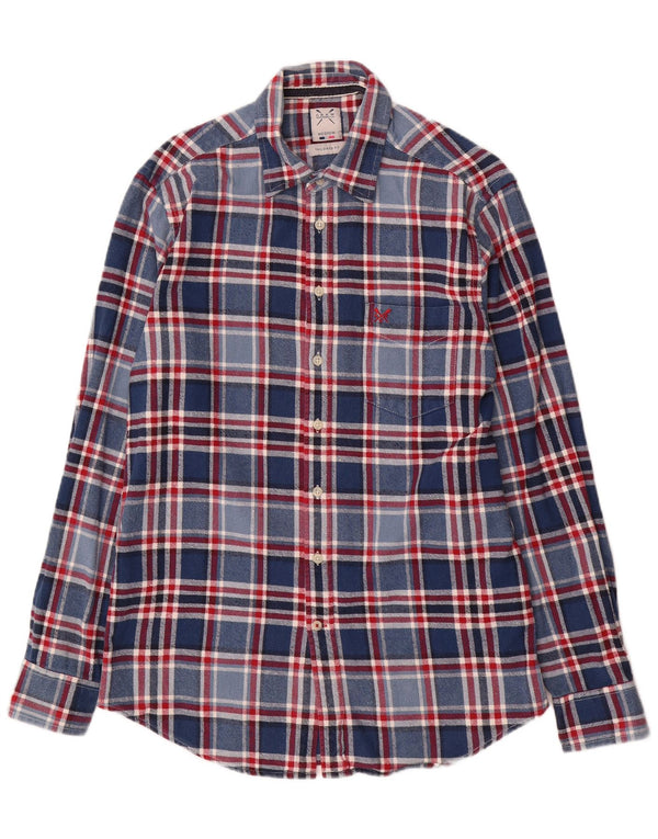 Crew Clothing Camicia da uomo in flanella dal taglio sartoriale, cotone a quadri blu medio