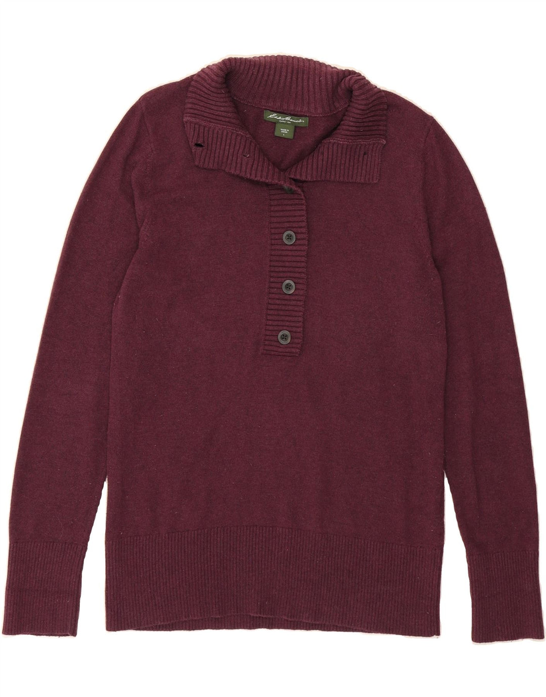 EDDIE BAUER Womens Button Neck Jumper Sweater UK 16 Large Purple Cotton Vintage Eddie Bauer and Second-Hand Eddie Bauer from Messina Hembry 