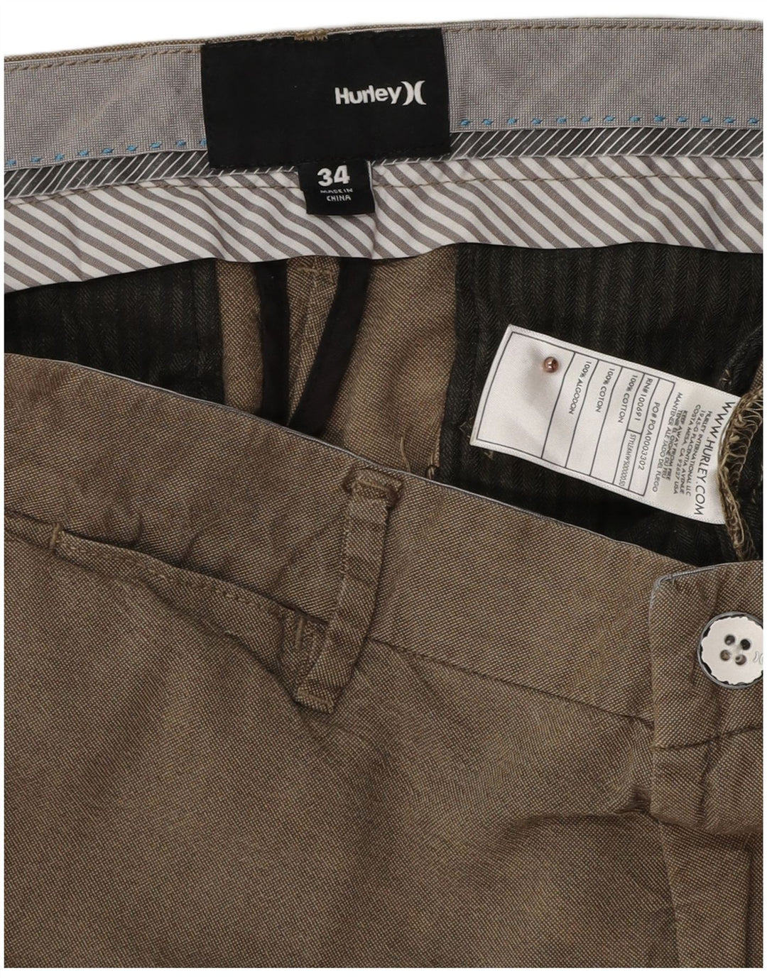 Pantaloncini chino da uomo HURLEY W34 grandi in cotone beige