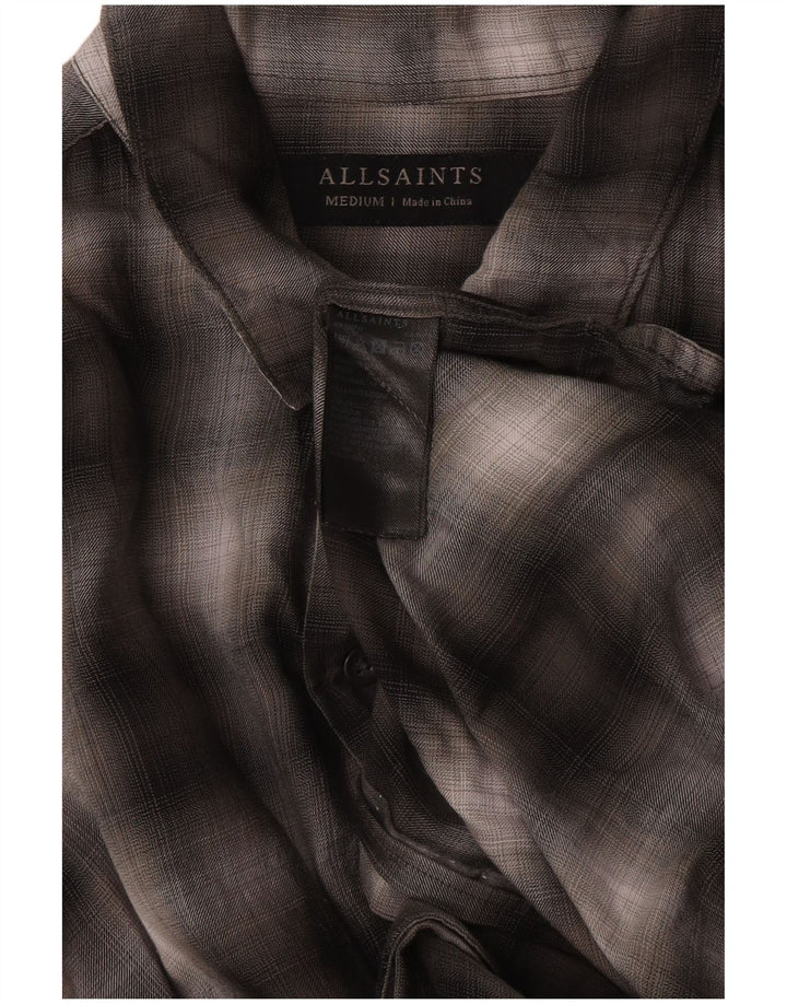 Camicia a maniche corte da uomo All Saints in Lyocell grigio medio a quadri