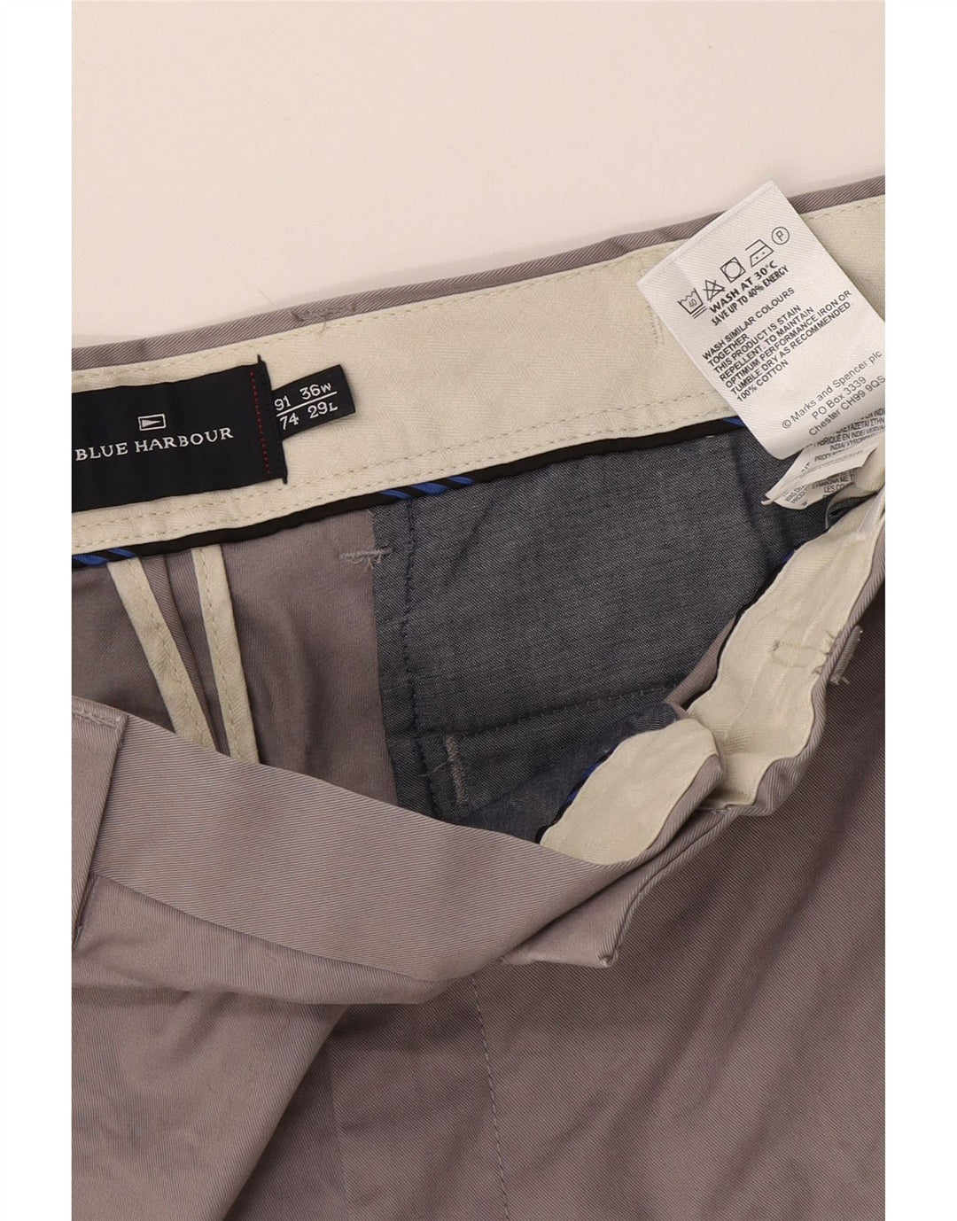 Pantaloni chino dritti Marks & Spencer da uomo blu Harbour W36 L29 grigi