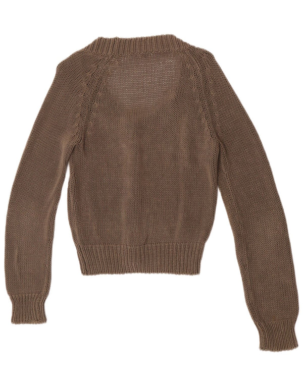 Maglione cardigan da donna vintage UK 12 cotone marrone medio