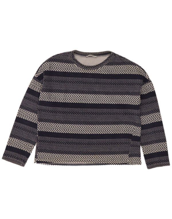 Top Zara Trafaluc da donna a maniche lunghe UK 10 Small Blu Navy a righe