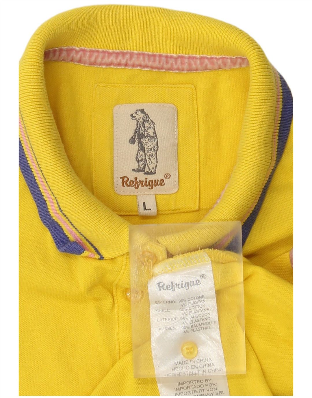 Polo da donna Refrigue UK 14 grande in cotone giallo