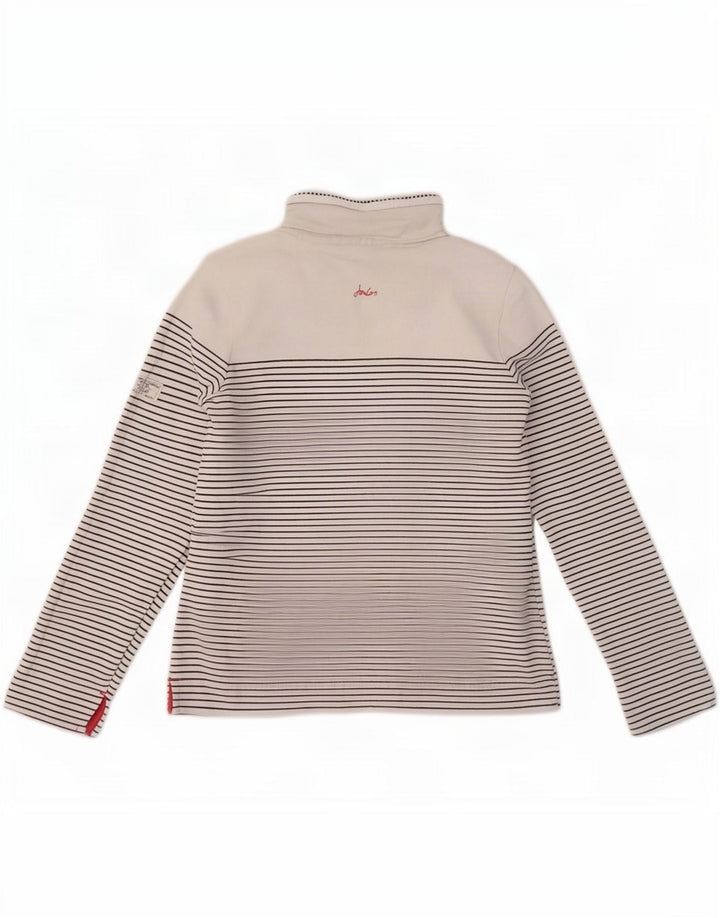 Joules Felpa da Donna con Collo a Bottoni Maglione UK 8 Piccolo Cotone a Righe Bianche