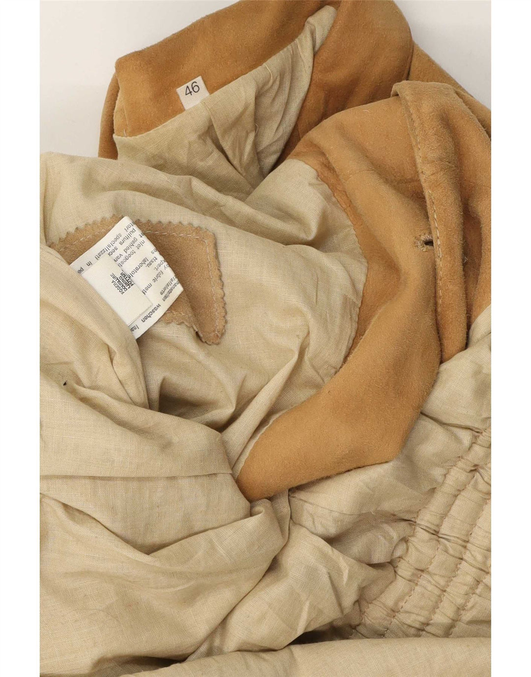 Giacca vintage in pelle scamosciata da donna IT 46 grande in pelle beige