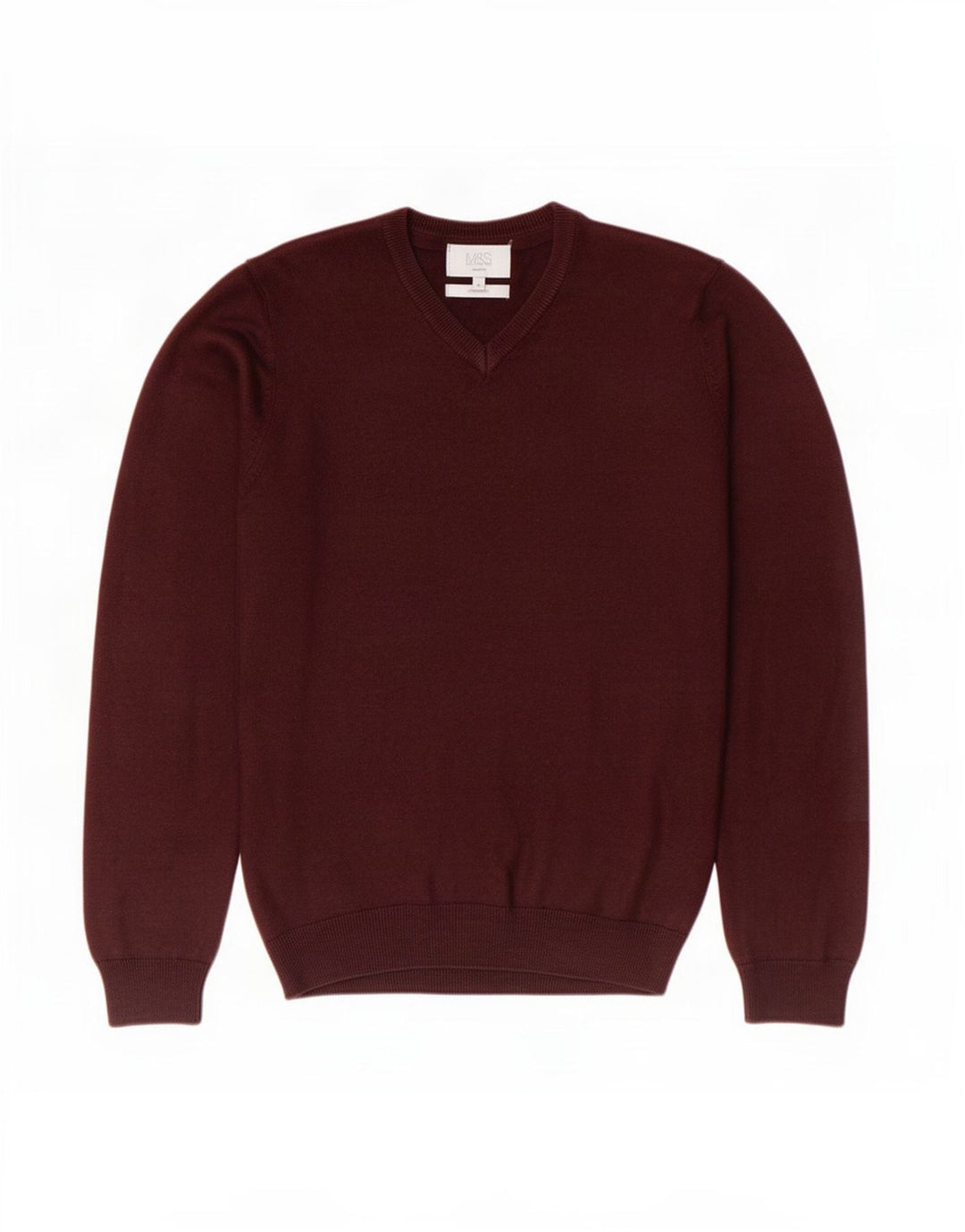 Maglione da uomo Marks & Spencer vestibilità regolare con scollo a V piccolo bordeaux