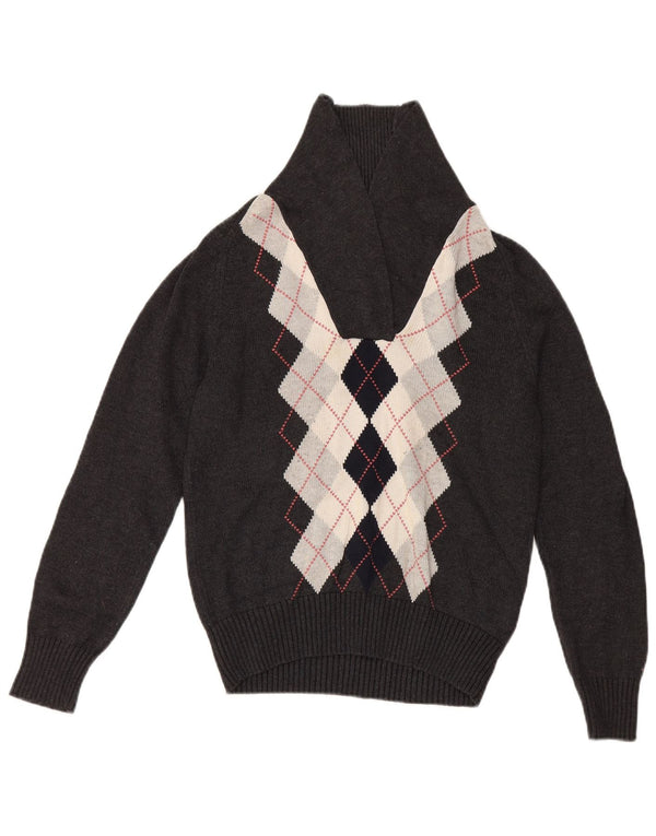 Maglione maglione da donna con collo a scialle Tommy Hilfiger UK 14 grande grigio