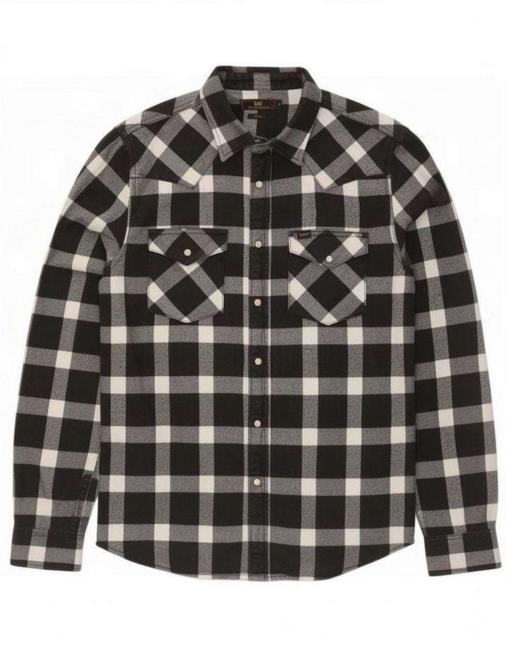 Camicia da uomo in flanella slim fit Lee, cotone a quadri neri medi
