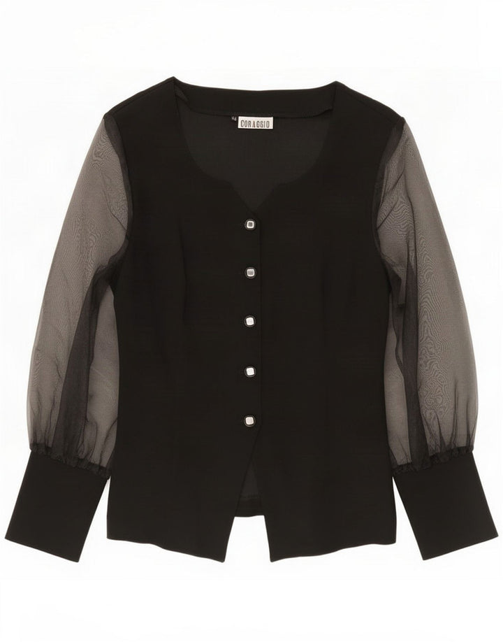 Camicia camicia vintage da donna IT 44 Medium Black Viscosa