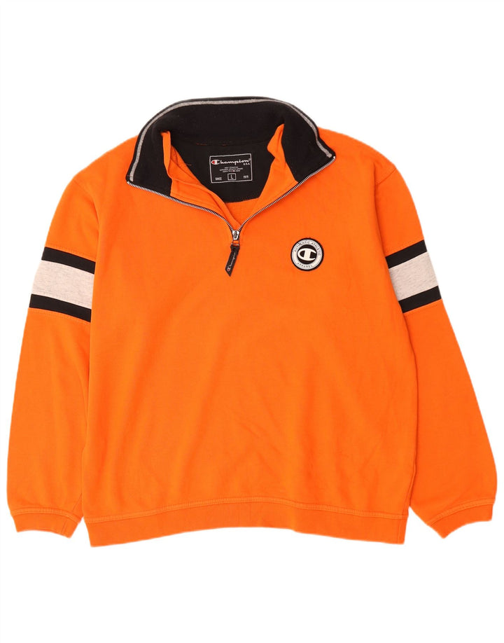 Felpa Champion da uomo con collo con zip, maglione grande, cotone color block arancione