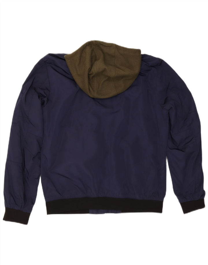 Giubbotto bomber con cappuccio da uomo Zara UK 40 grande poliestere color block blu navy