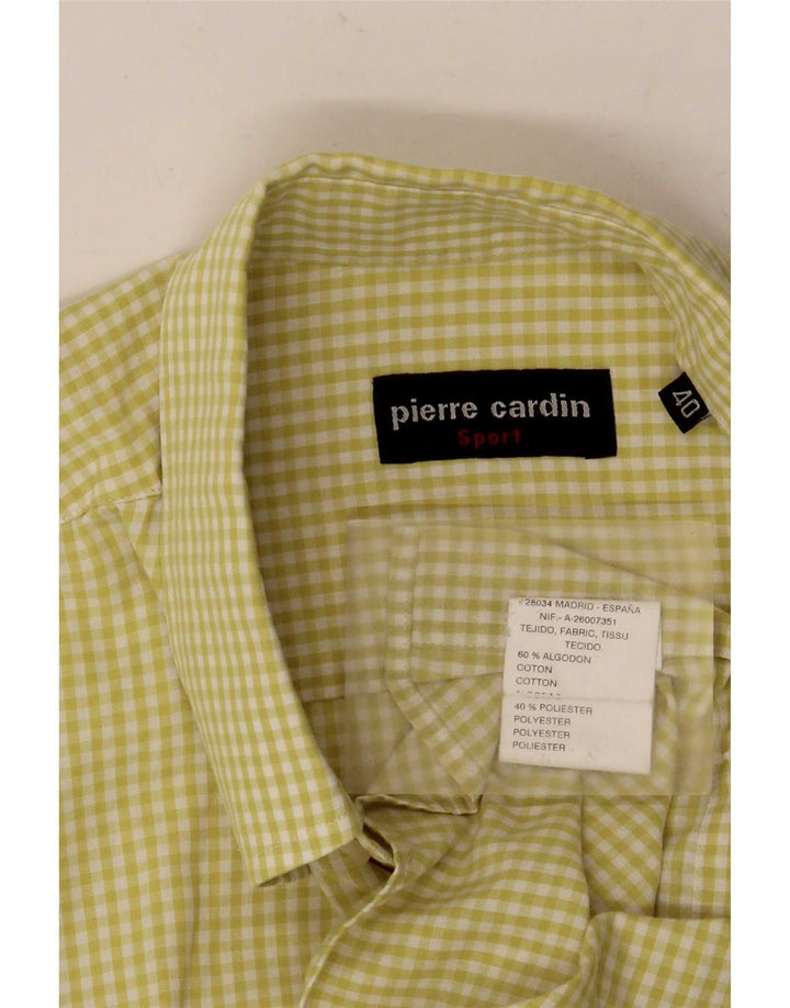 Camicia a maniche corte da uomo Pierre Cardin taglia 40 cotone a quadretti giallo medio