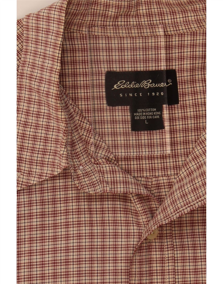 EDDIE BAUER Camicia a maniche corte da uomo in cotone a quadri marroni grandi