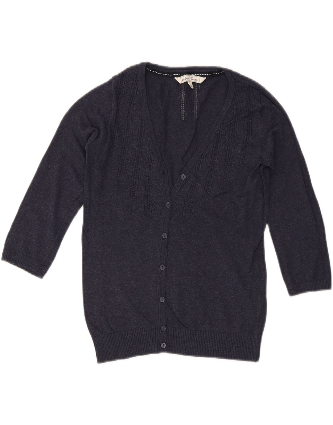 FAT FACE Maglione cardigan da donna con maniche a 3/4 UK 8 piccolo cotone blu navy