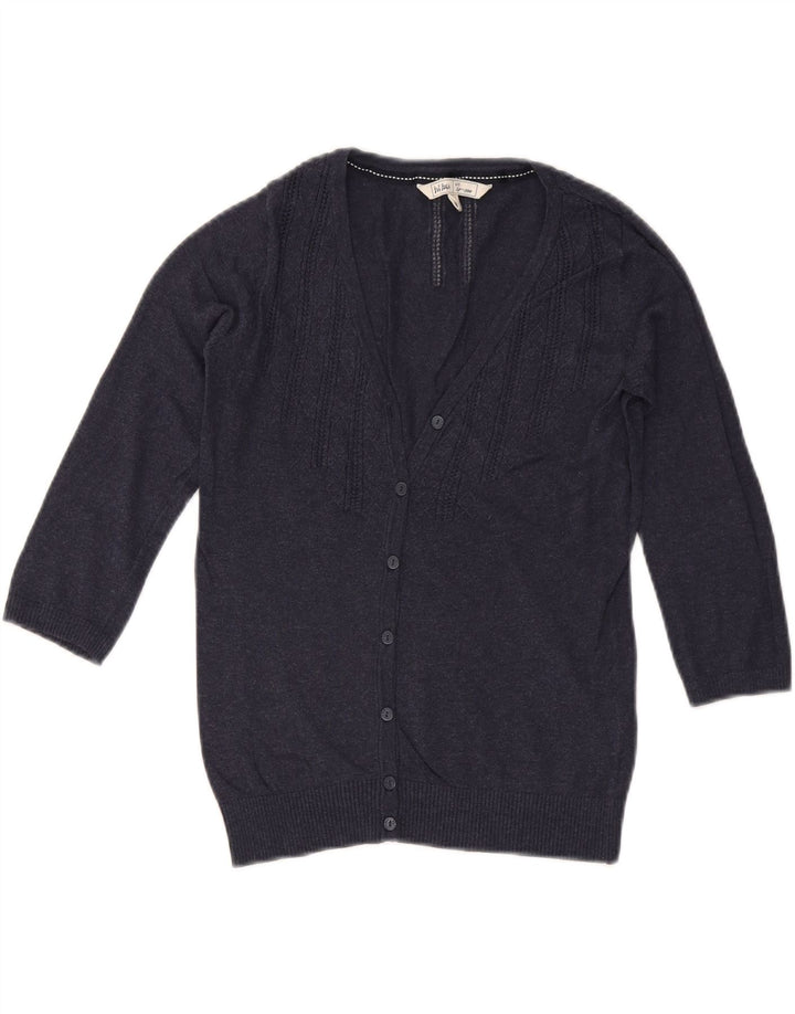 FAT FACE Maglione cardigan da donna con maniche a 3/4 UK 8 piccolo cotone blu navy