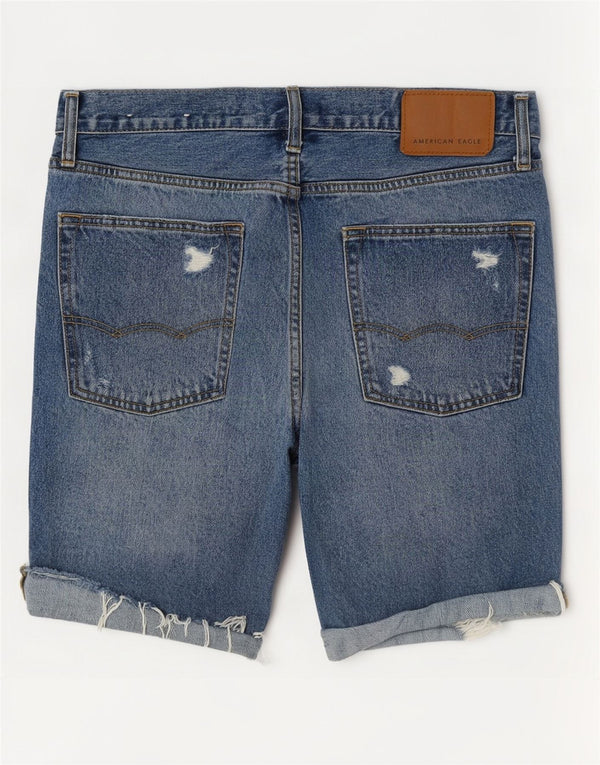 Pantaloncini di jeans invecchiati da uomo American Eagle W31 cotone blu medio