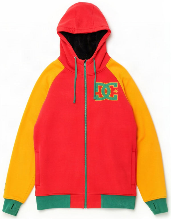 DC Maglione con cappuccio e zip grafica da uomo in cotone color block rosso medio