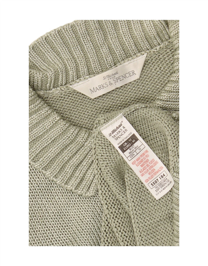 MARKS & SPENCER Womens Short Sleeve Cardigan Sweater UK 12 Medium Green Vintage Marks & Spencer and Second-Hand Marks & Spencer from Messina Hembry 