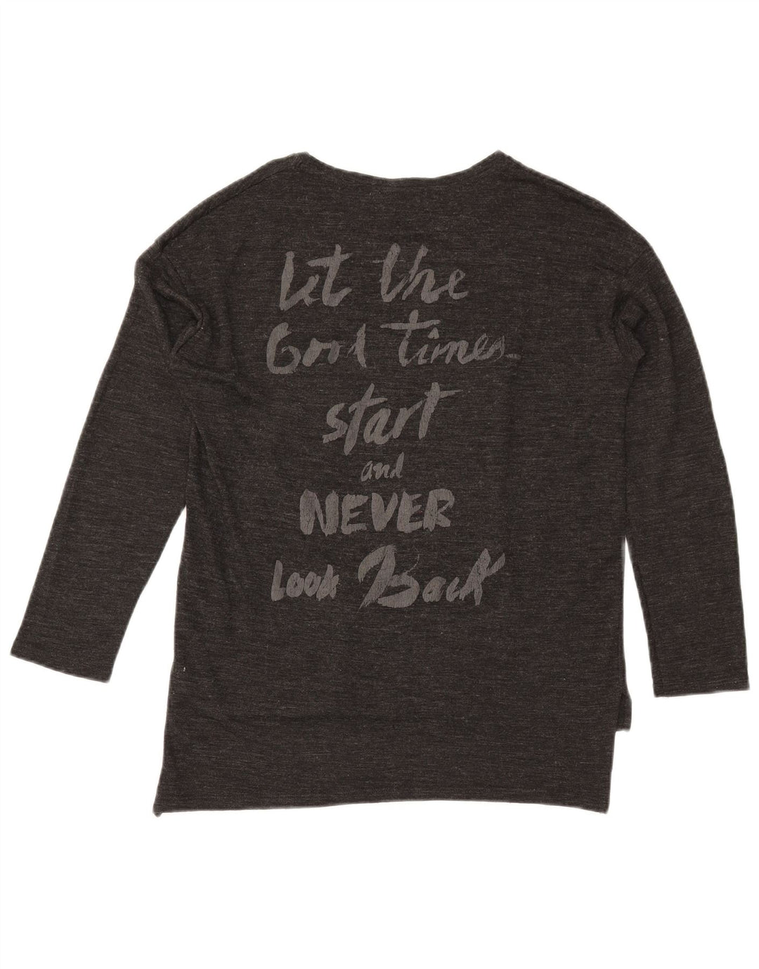 Top Zara da donna con grafica oversize a maniche lunghe UK 10 piccolo grigio