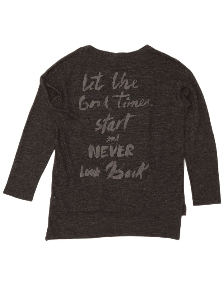 Top Zara da donna con grafica oversize a maniche lunghe UK 10 piccolo grigio