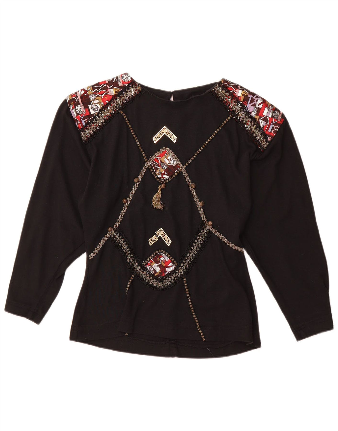 Camicetta a maniche lunghe grafica da donna VINTAGE Top UK 12 Acrilico nero medio