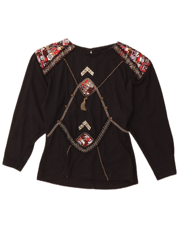 Camicetta a maniche lunghe grafica da donna VINTAGE Top UK 12 Acrilico nero medio