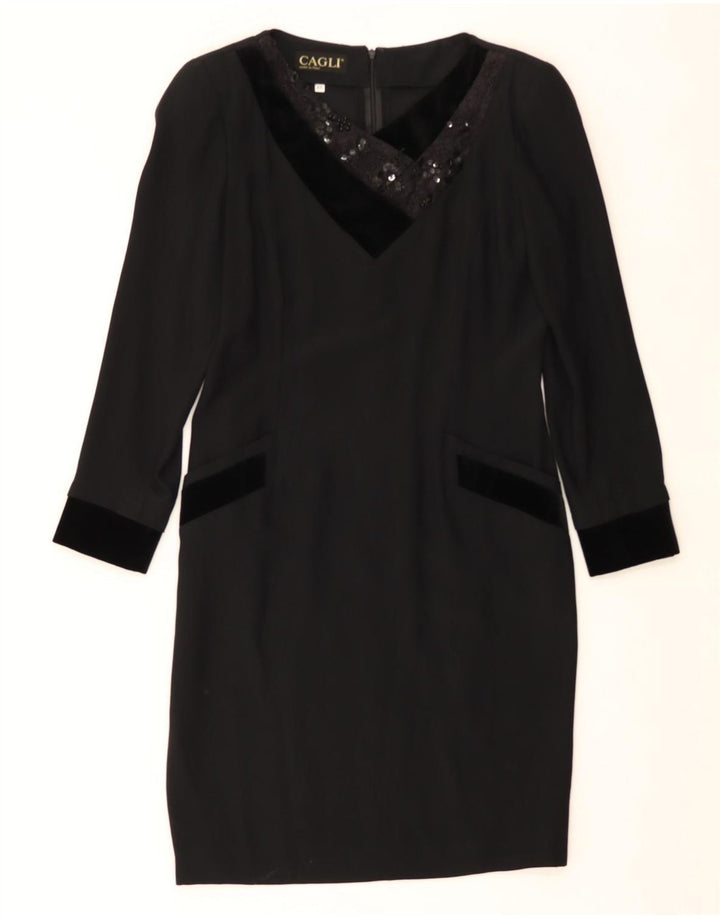VINTAGE Womens Long Sleeve Sheath Dress IT 42 Medium Black Acetate Vintage Vintage and Second-Hand Vintage from Messina Hembry 