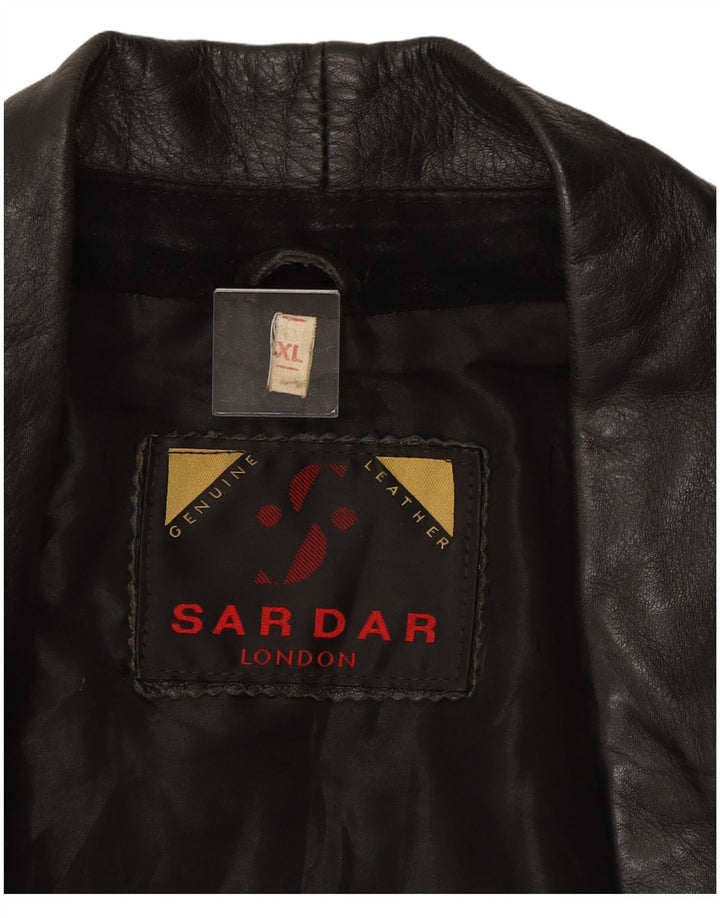 SARDAR Womens Crop Double Breasted Suede Jacket UK 18 XL Black Leather