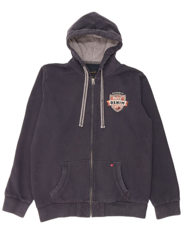 Felpa con cappuccio e zip grafica da uomo Rifle XL in cotone blu navy
