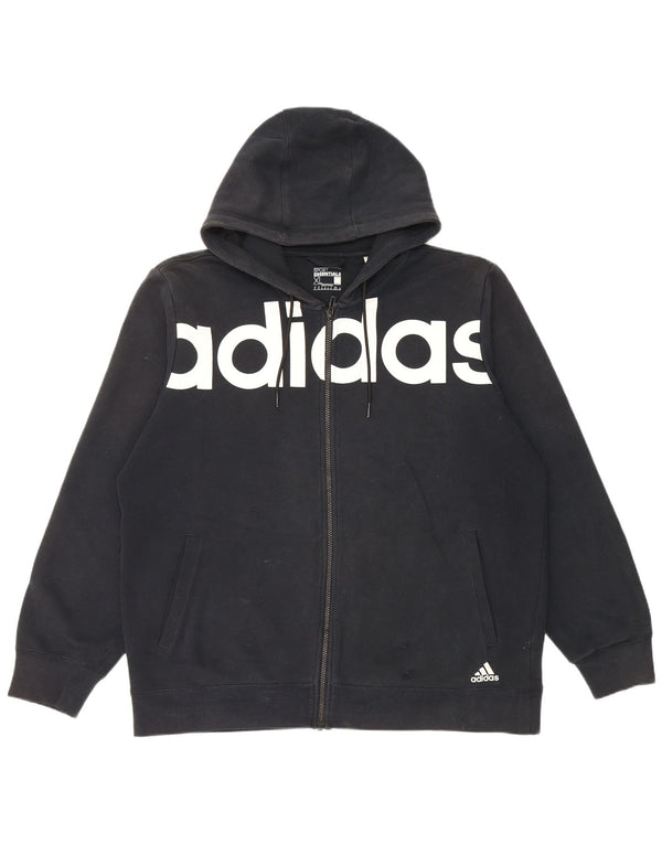 Felpa con cappuccio e zip grafica Adidas da uomo XL in cotone nero