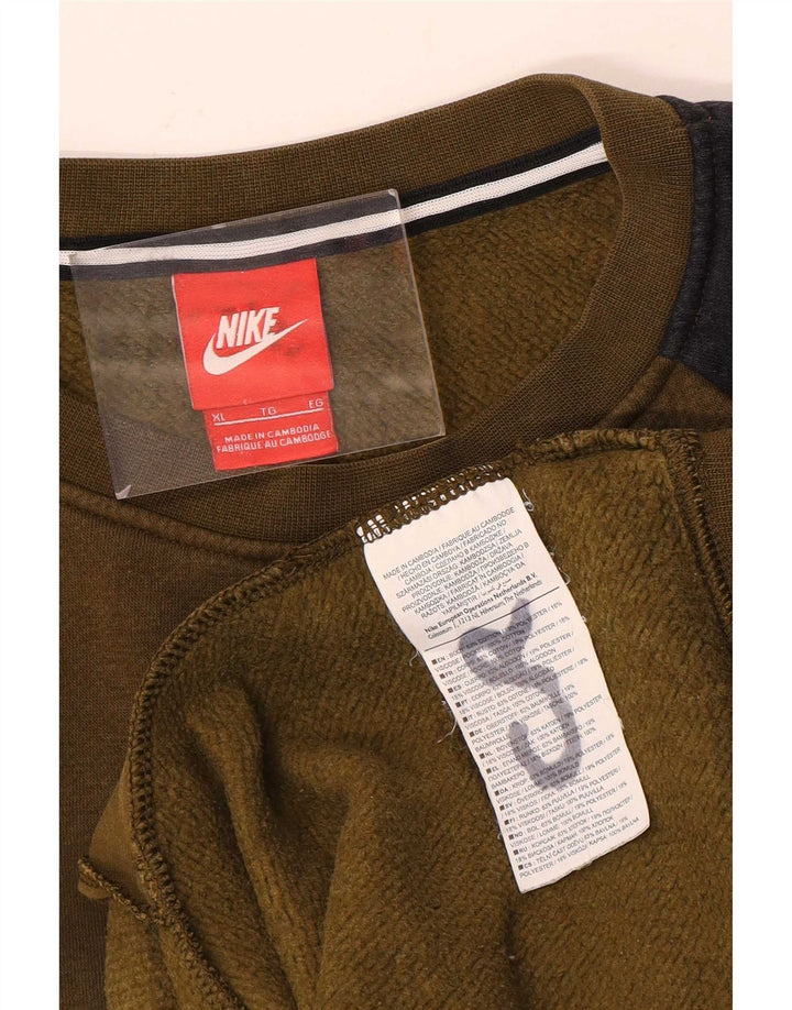 Felpa con grafica Nike da uomo, maglione XL, cotone color block kaki