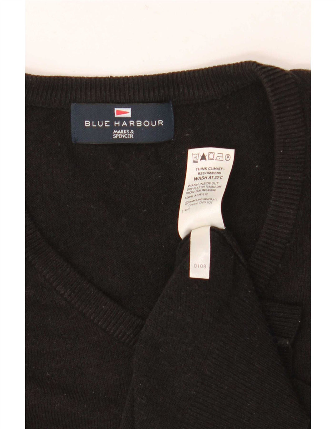 Maglione da uomo Marks & Spencer Blue Harbour con scollo a V grande acrilico nero