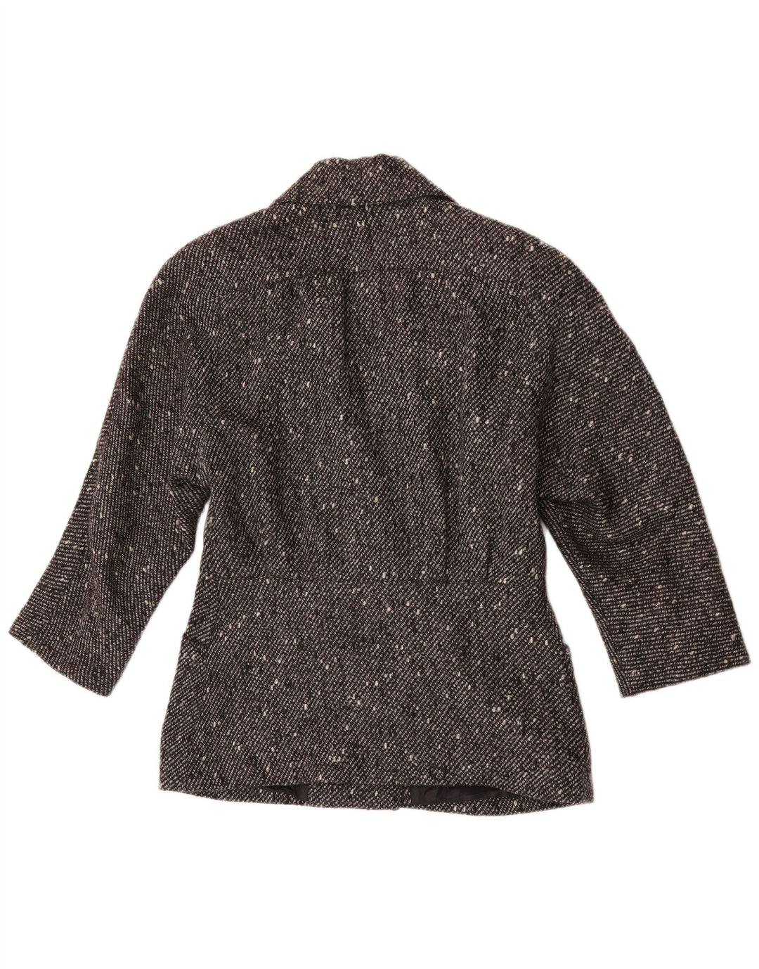 Giacca blazer doppiopetto vintage da donna EU 42 grande lana screziata nera