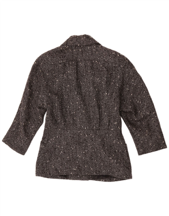 Giacca blazer doppiopetto vintage da donna EU 42 grande lana screziata nera