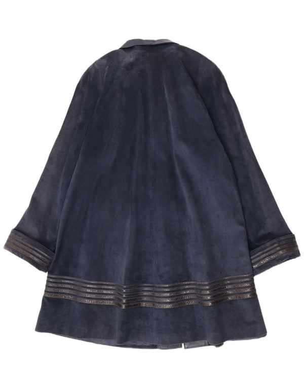 Soprabito vintage da donna in pelle scamosciata vestibilità ampia UK 16 grande a righe blu navy