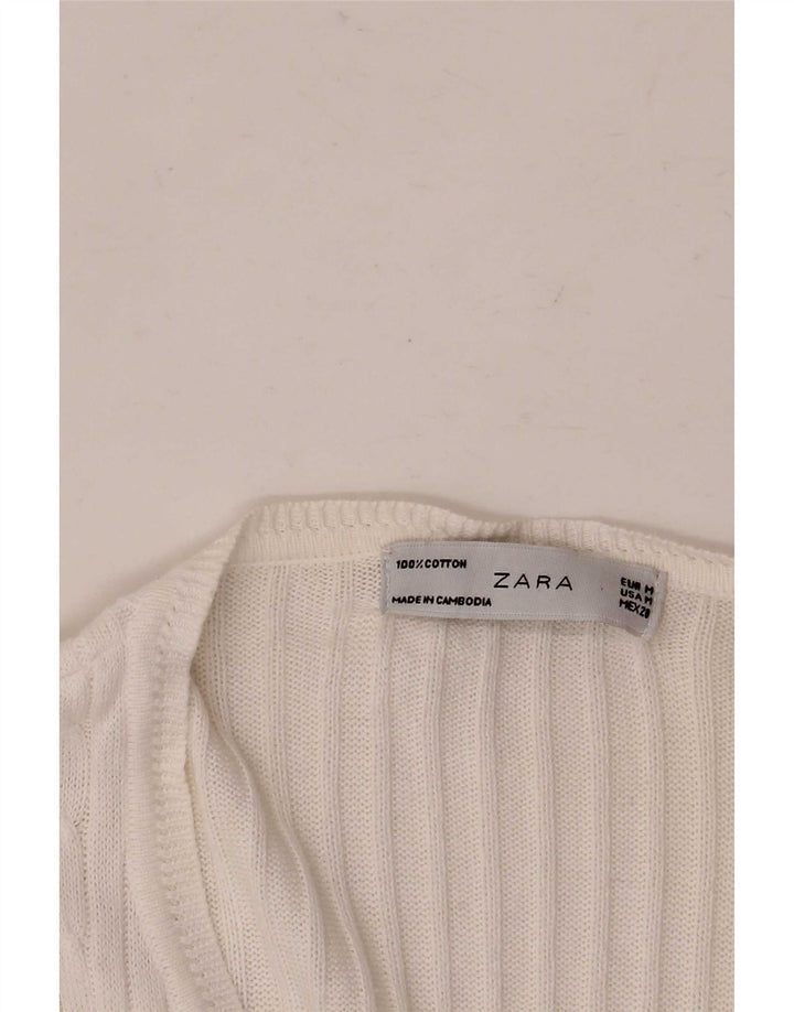 Maglione cardigan da donna Zara UK 12 cotone bianco medio