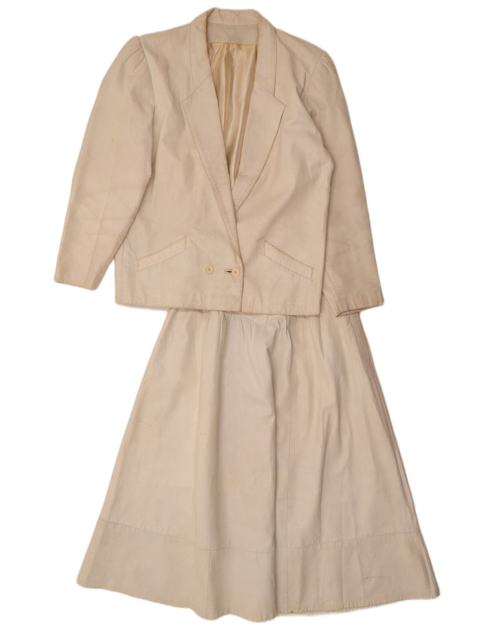 Set gonna vintage in pelle da donna in 2 pezzi UK 12 medio W26 bianco sporco