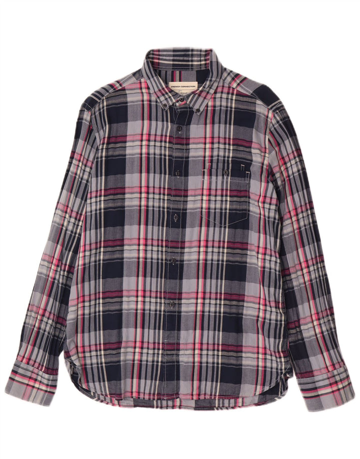 FRENCH CONNECTION Mens Regular Fit Flannel Shirt Large Navy Blue Check