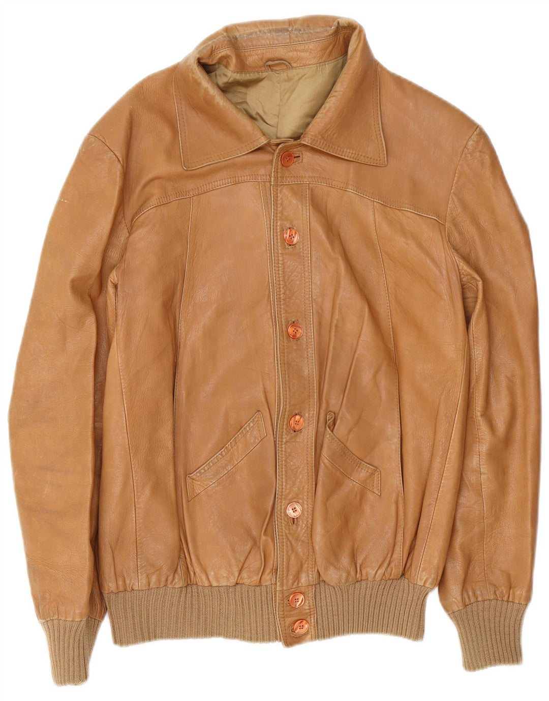 Giacca in pelle vintage da uomo IT 54 2XL Marrone