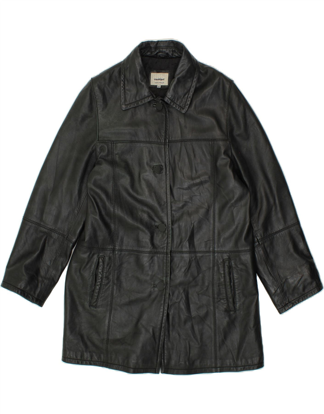 CONBIPEL Womens Leather Coat IT 44 Medium Black Leather Vintage Conbipel and Second-Hand Conbipel from Messina Hembry 