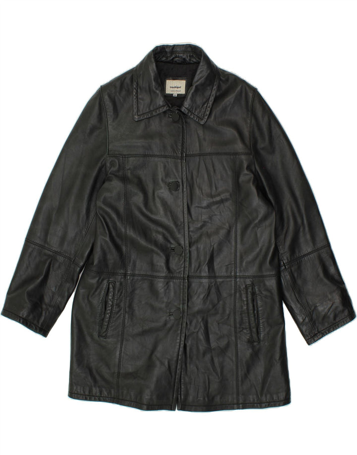 CONBIPEL Womens Leather Coat IT 44 Medium Black Leather Vintage Conbipel and Second-Hand Conbipel from Messina Hembry 