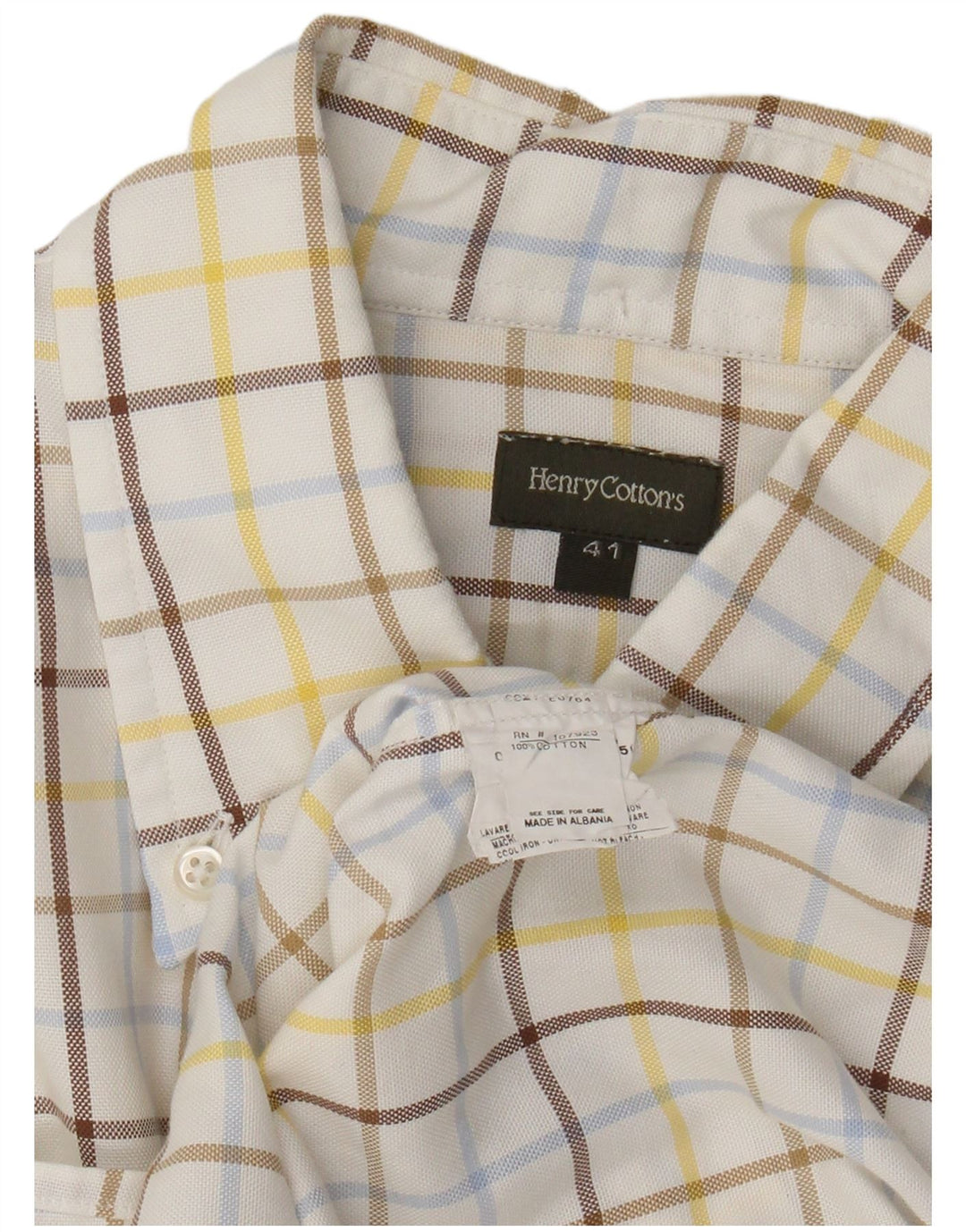 Camicia da uomo Henry Cottons taglia 41 cotone medio a quadri bianco