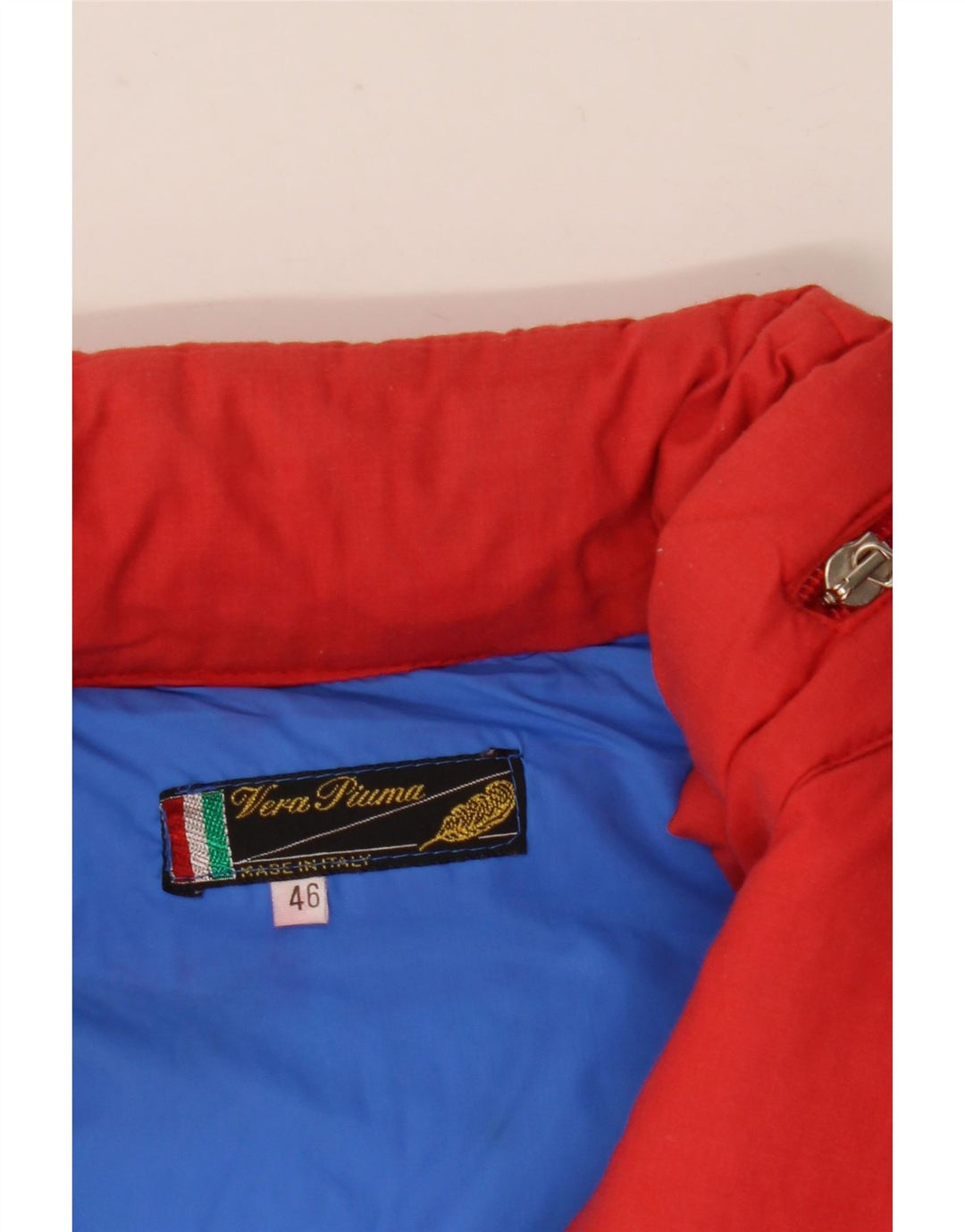 Giacca imbottita con cappuccio vintage da uomo IT 46 Small Poliestere color block rosso